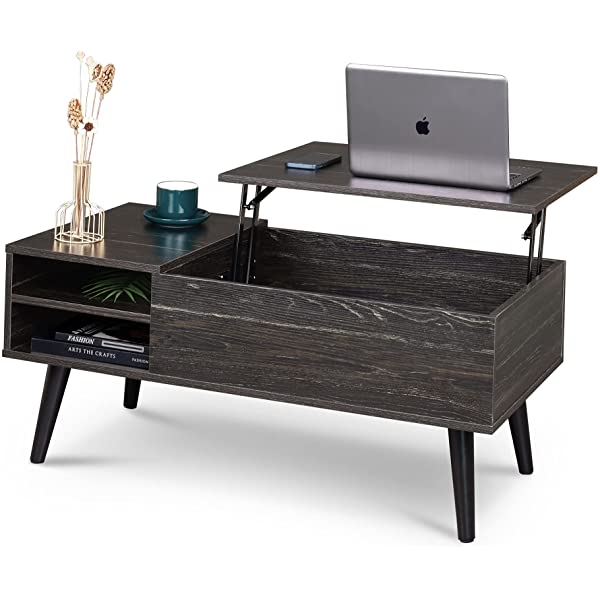 WLIVE Wood Lift Top Coffee Table with Hidden Compartment and Adjustable Storage Shelf, Lift Tabletop Dining Table for Home Living Room, Office, Rustic Oak