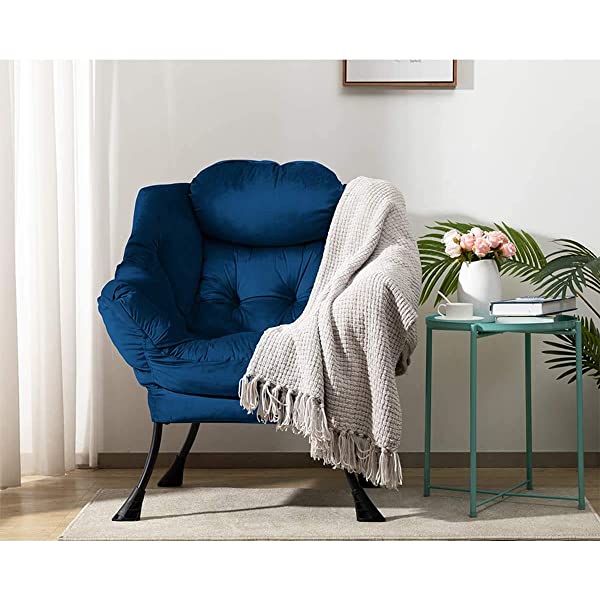 AbocoFur Modern Large Cotton Fabric Lazy Chair，Accent Contemporary Lounge Chair, Single Steel Frame Leisure Sofa Chair with Armrests and A Side Pocket, Beige